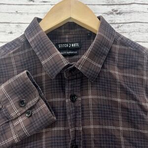 Stitch Note Men's Casual Brown Plaid Flannel Shirt Size Large Cotton